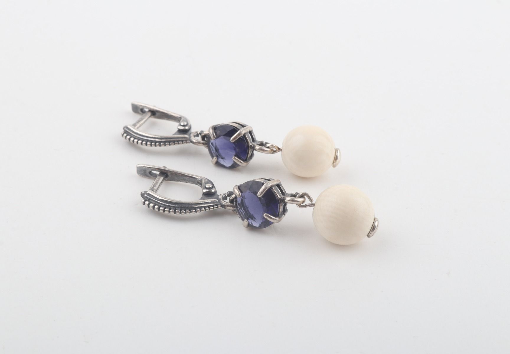 Mammoth Ivory & Iolite Drop Earrings