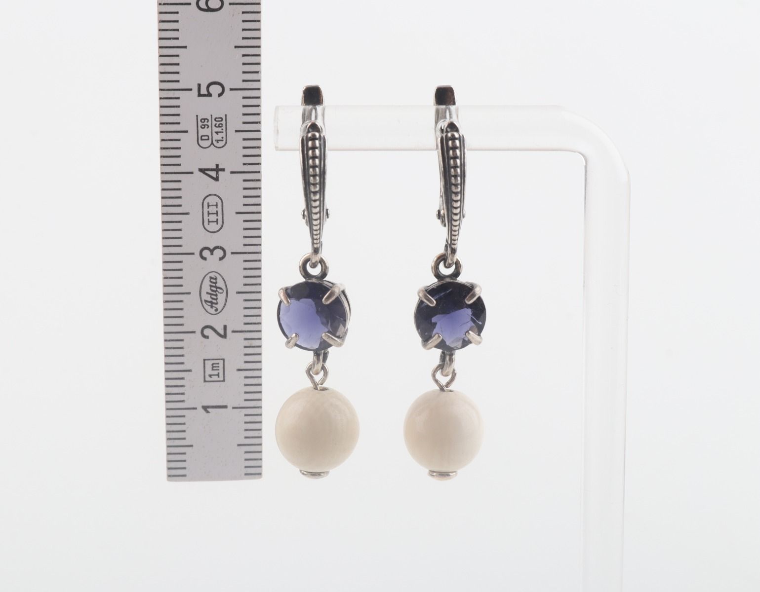 Mammoth Ivory & Iolite Drop Earrings