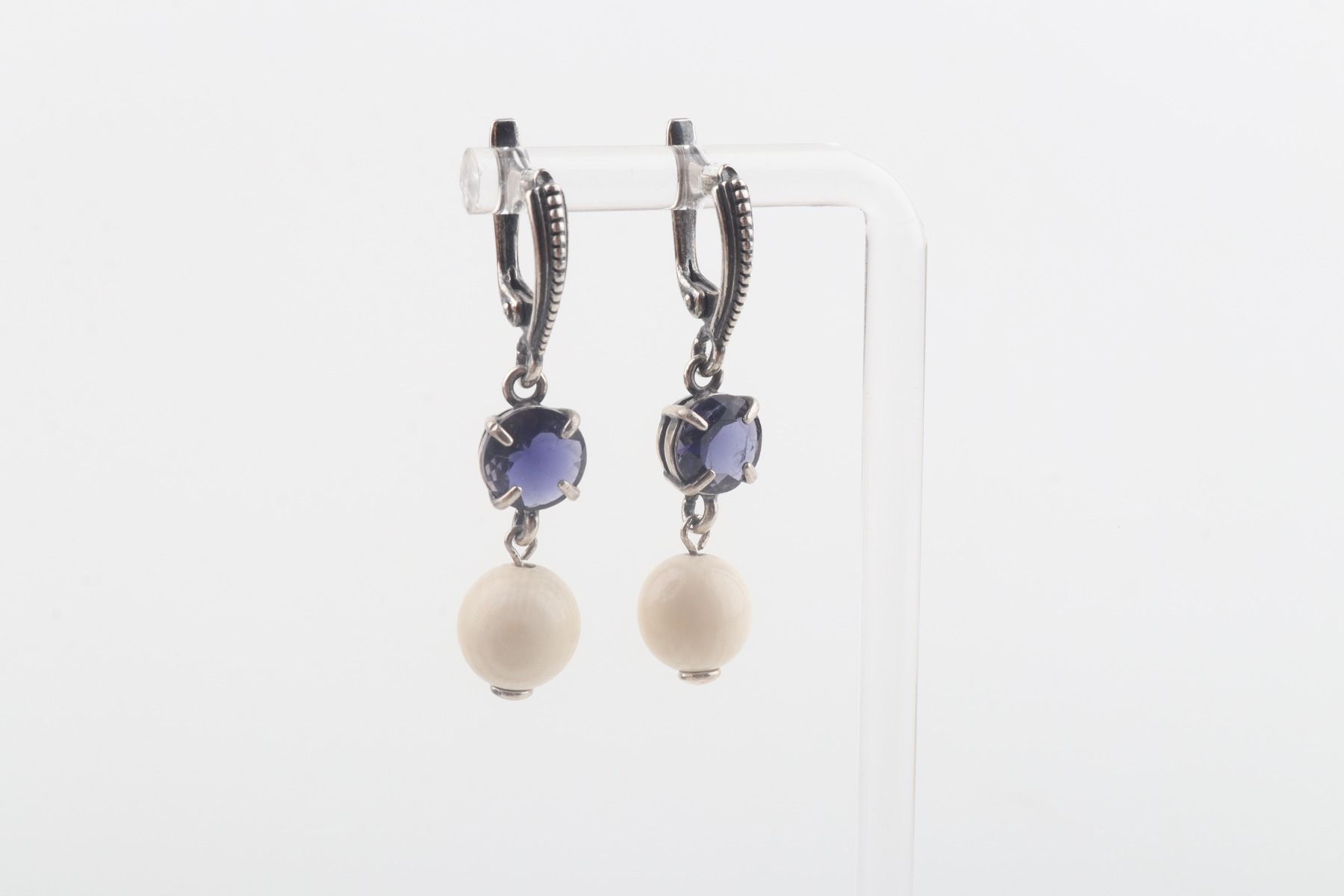 Mammoth Ivory & Iolite Drop Earrings