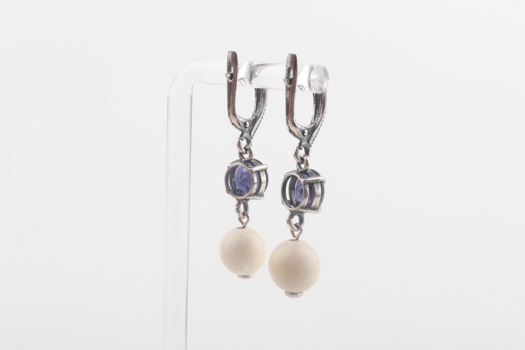 Mammoth Ivory & Iolite Drop Earrings
