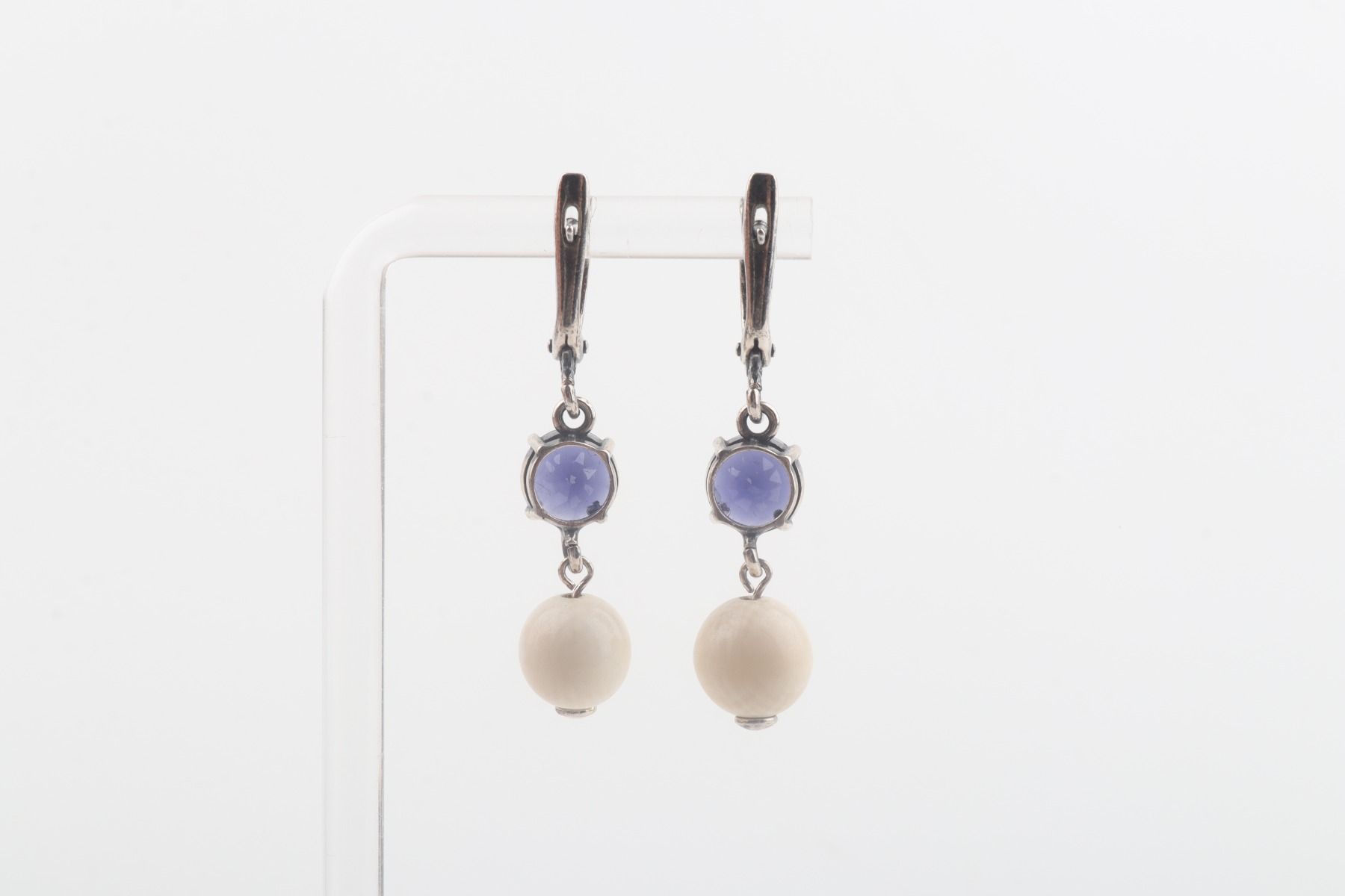 Mammoth Ivory & Iolite Drop Earrings