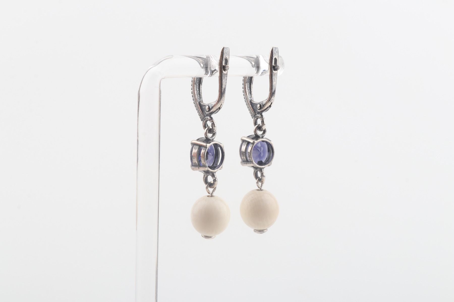 Mammoth Ivory & Iolite Drop Earrings