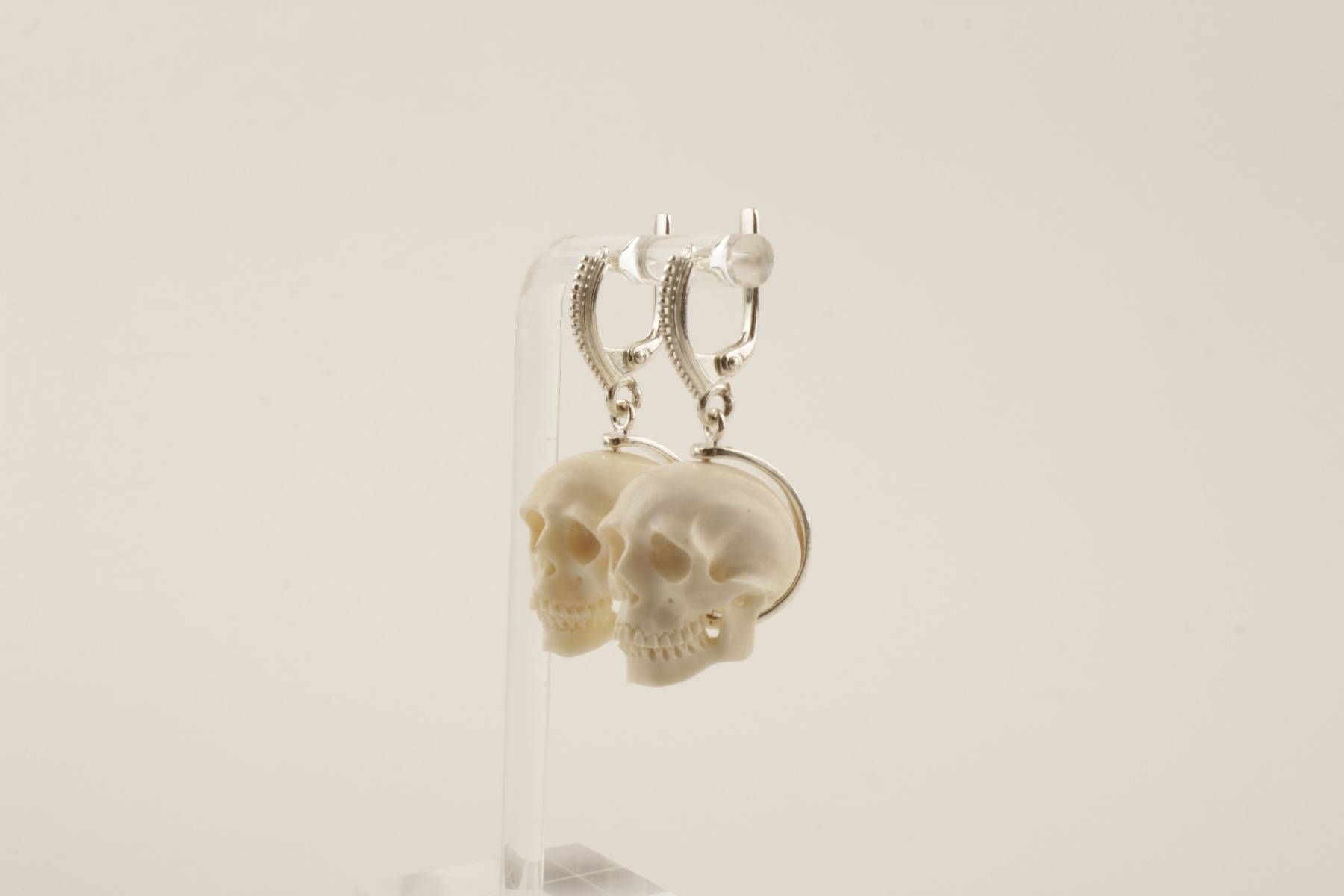 White Skull Mammoth Ivory Earrings