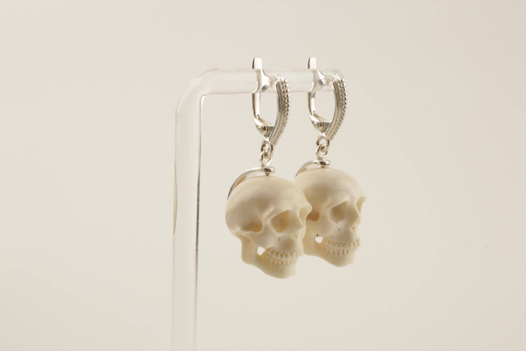 White Skull Mammoth Ivory Earrings
