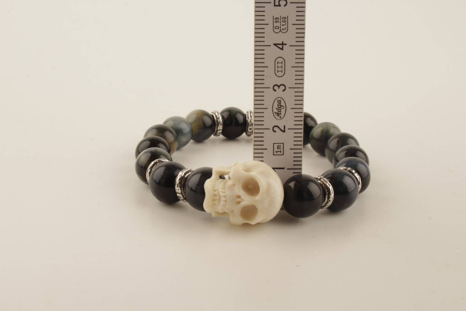 Mammoth Ivory Skull & Blue Tiger Eye Bracelet