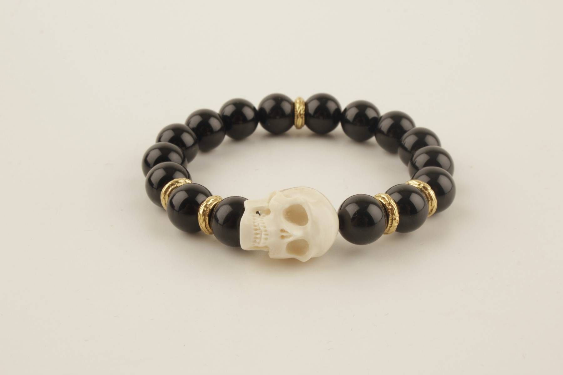Mammoth Ivory Skull & Black Obsidian Bracelet