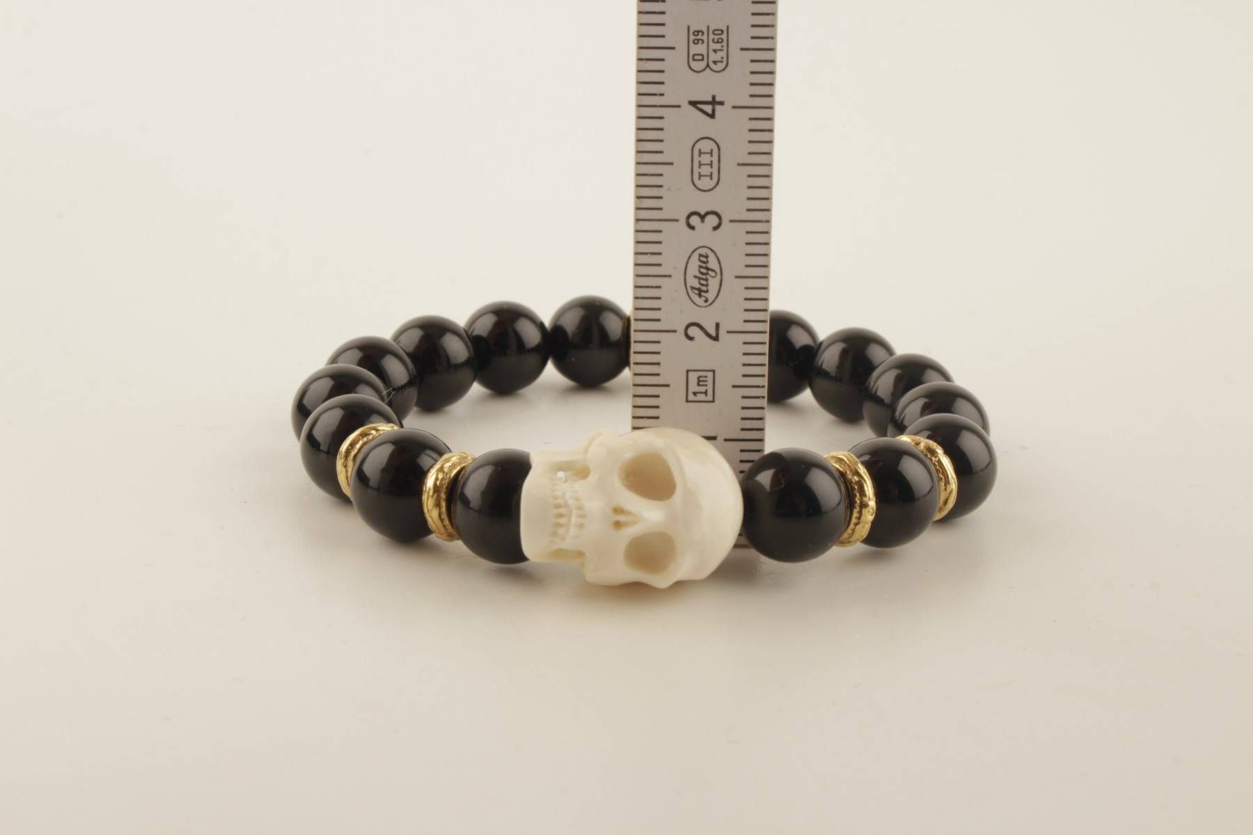 Mammoth Ivory Skull & Black Obsidian Bracelet