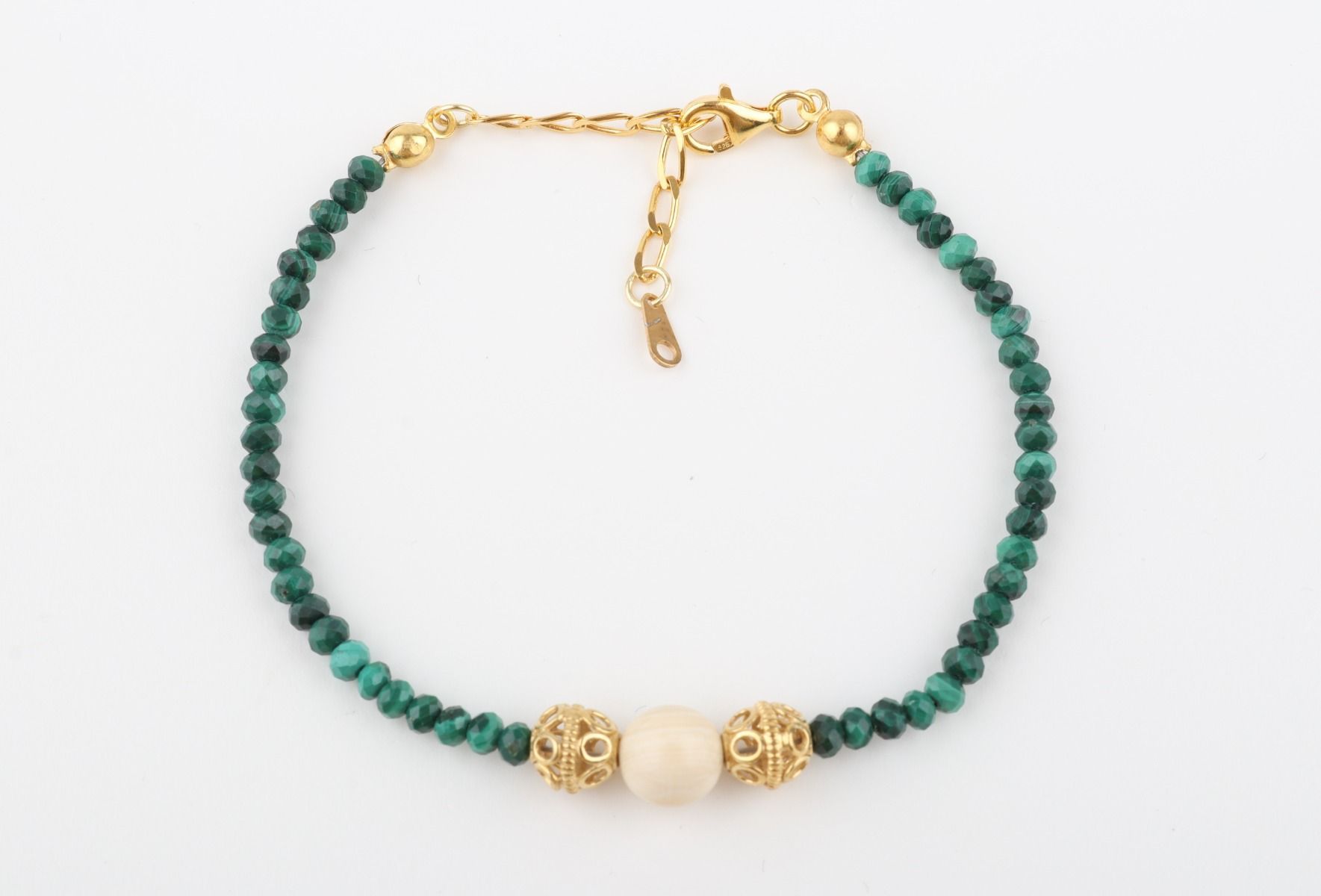 Faceted Malachite & Mammoth Ivory Bracelet