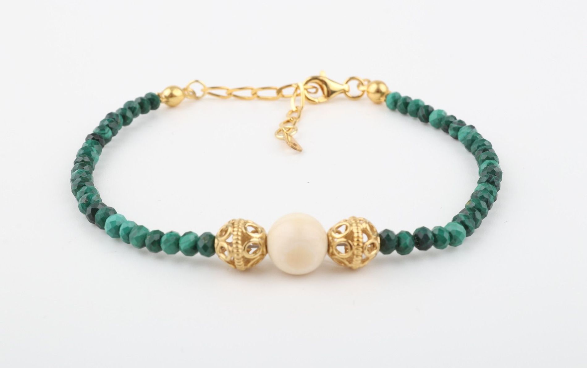Faceted Malachite & Mammoth Ivory Bracelet