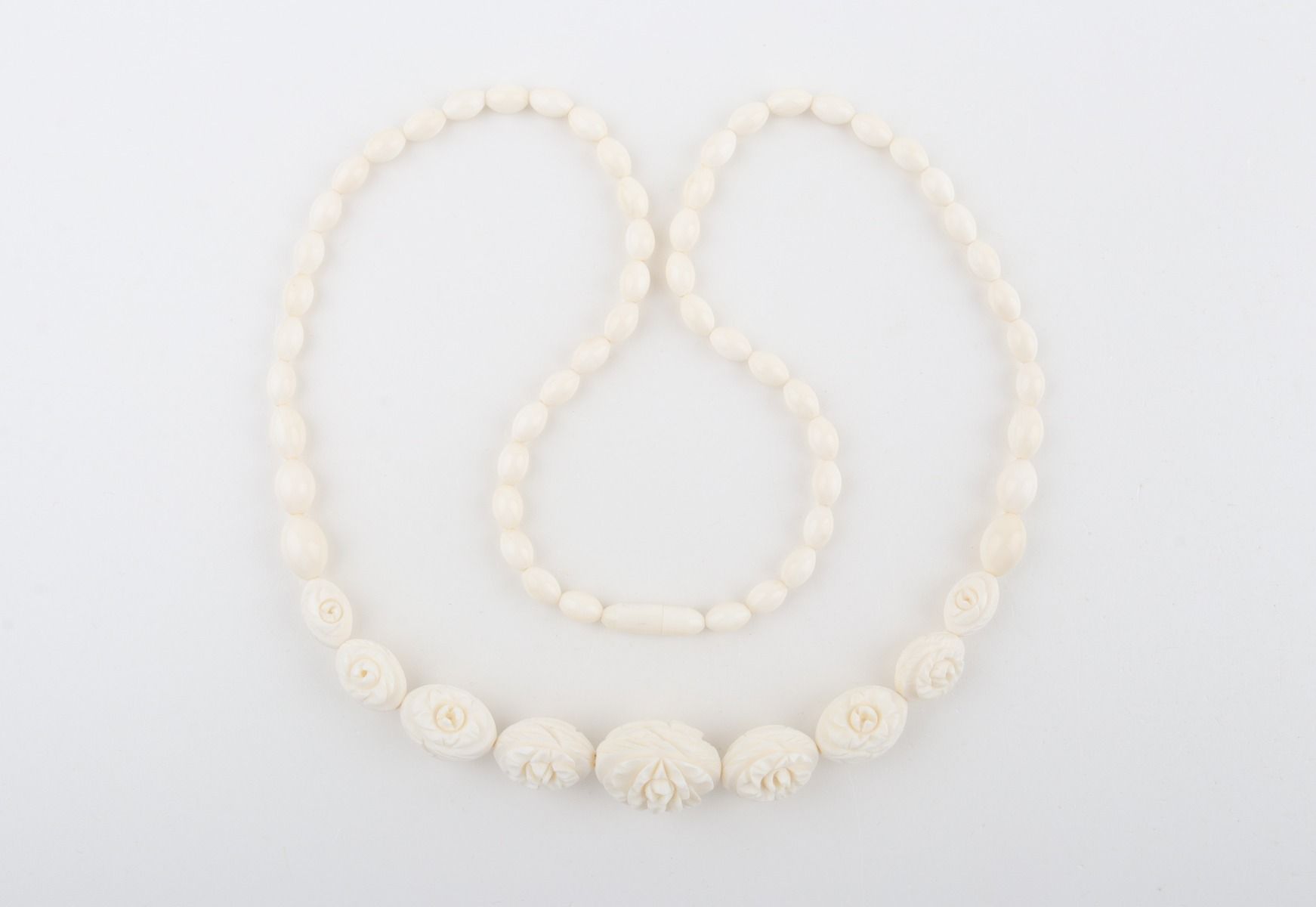Carved Mammoth Ivory Floral Necklace