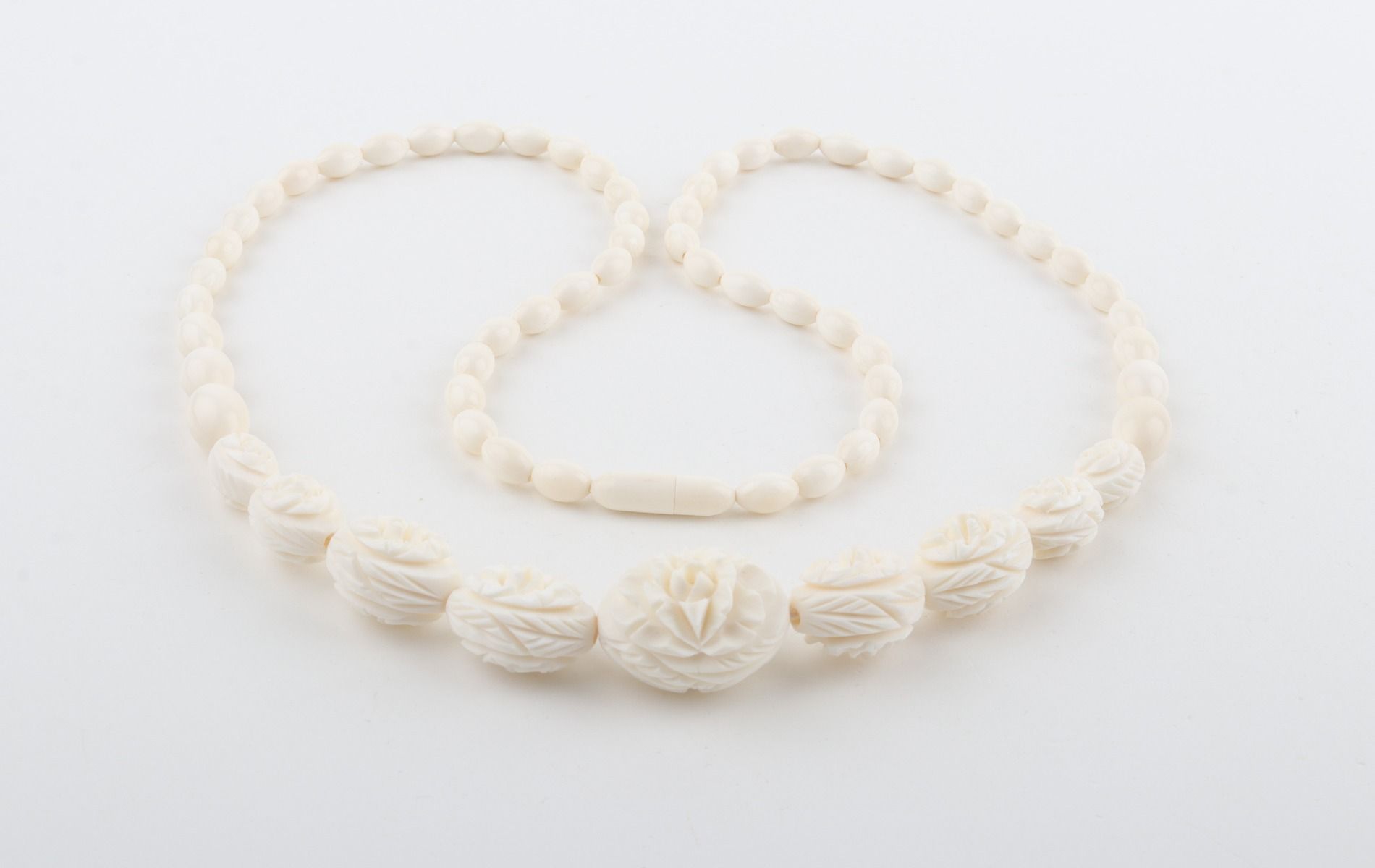 Carved Mammoth Ivory Floral Necklace
