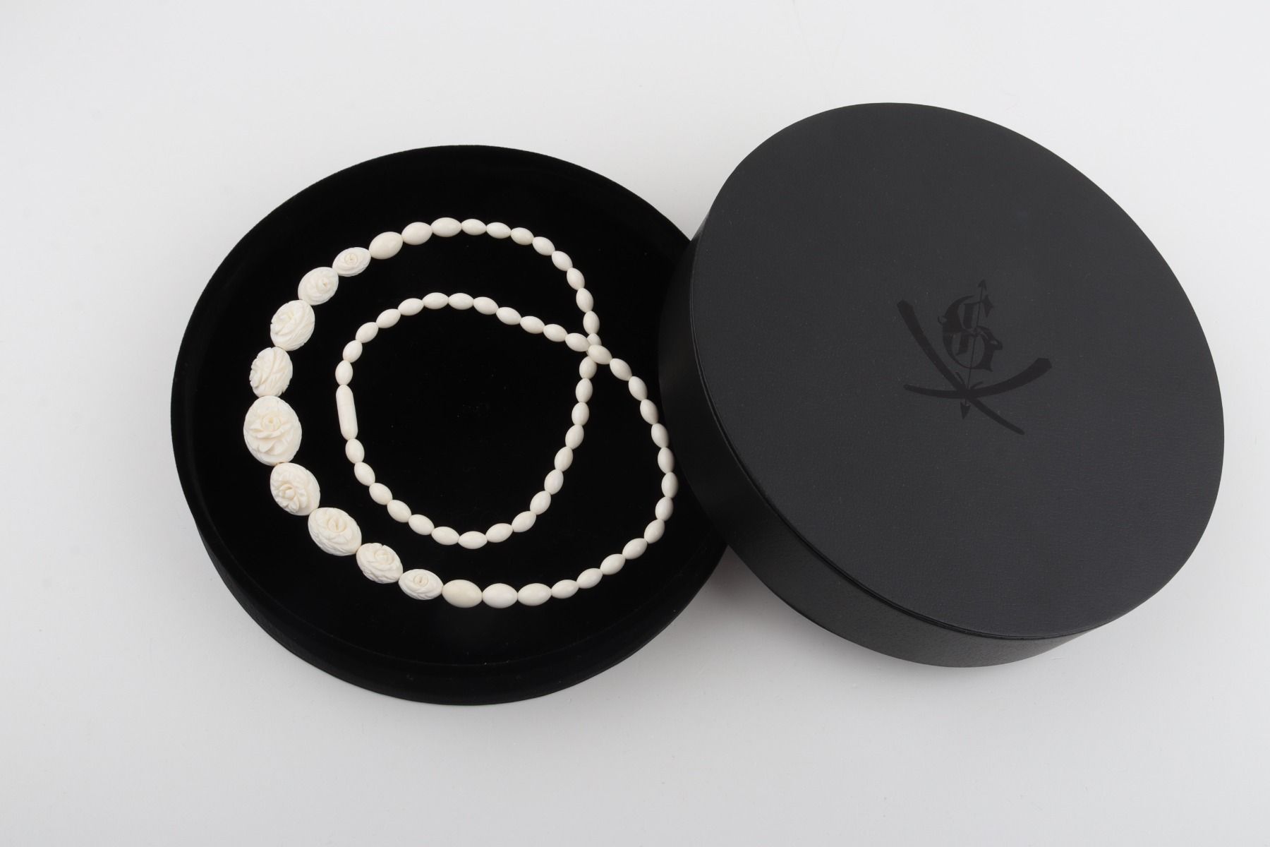 Carved Mammoth Ivory Floral Necklace