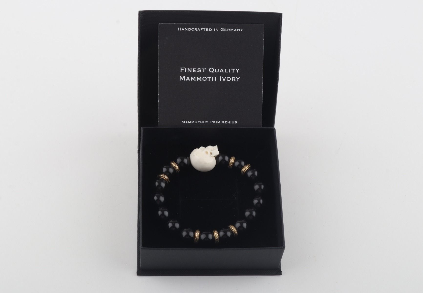Mammoth Ivory Skull & Black Obsidian Bracelet