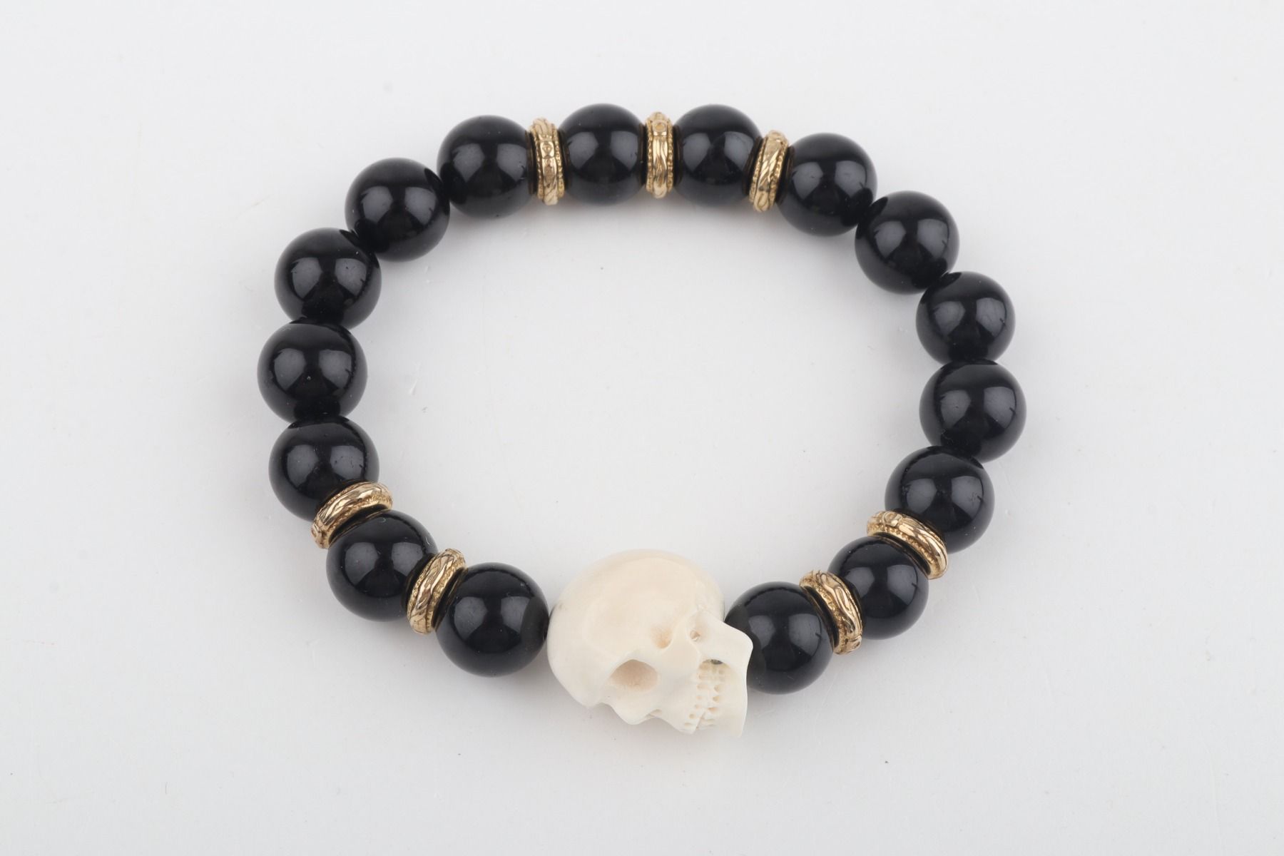 Mammoth Ivory Skull & Black Obsidian Bracelet