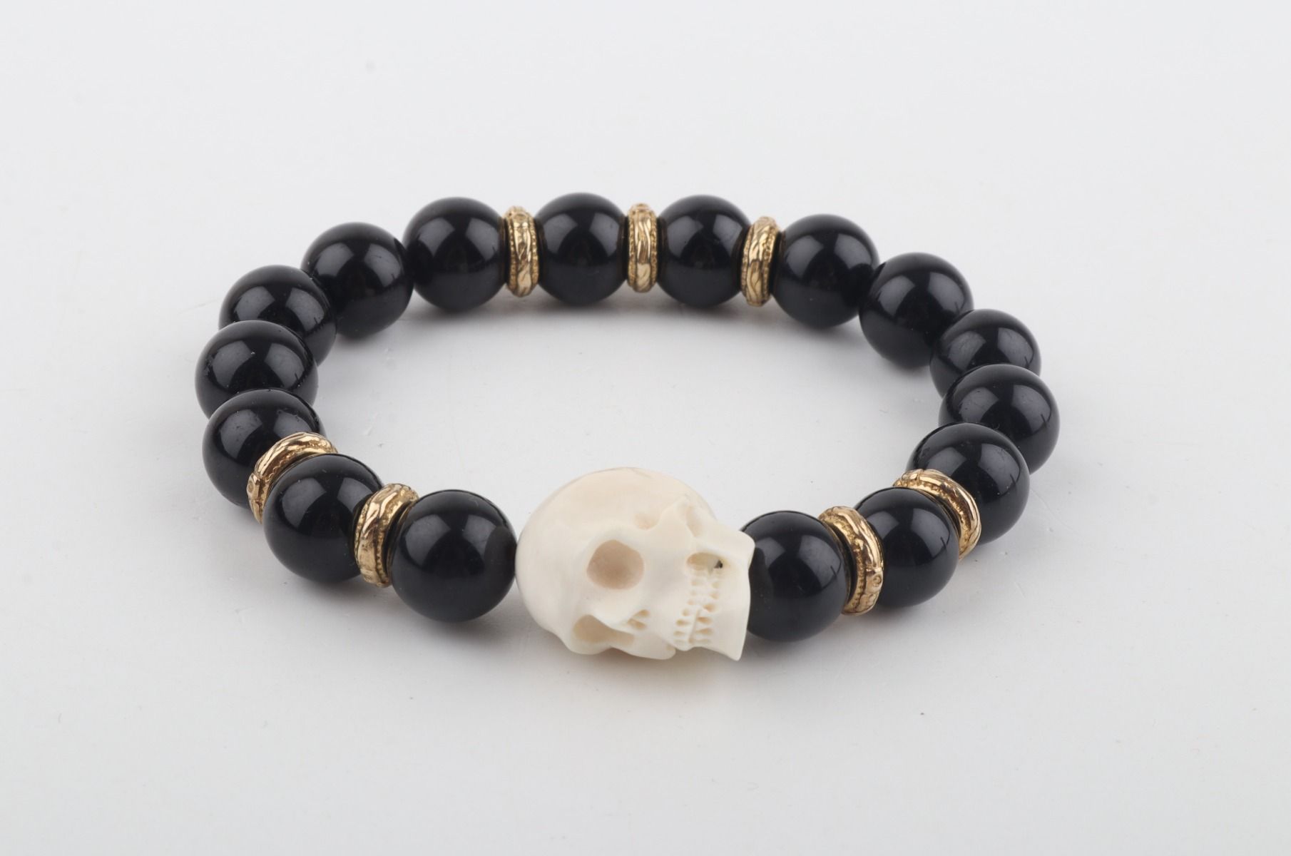 Mammoth Ivory Skull & Black Obsidian Bracelet