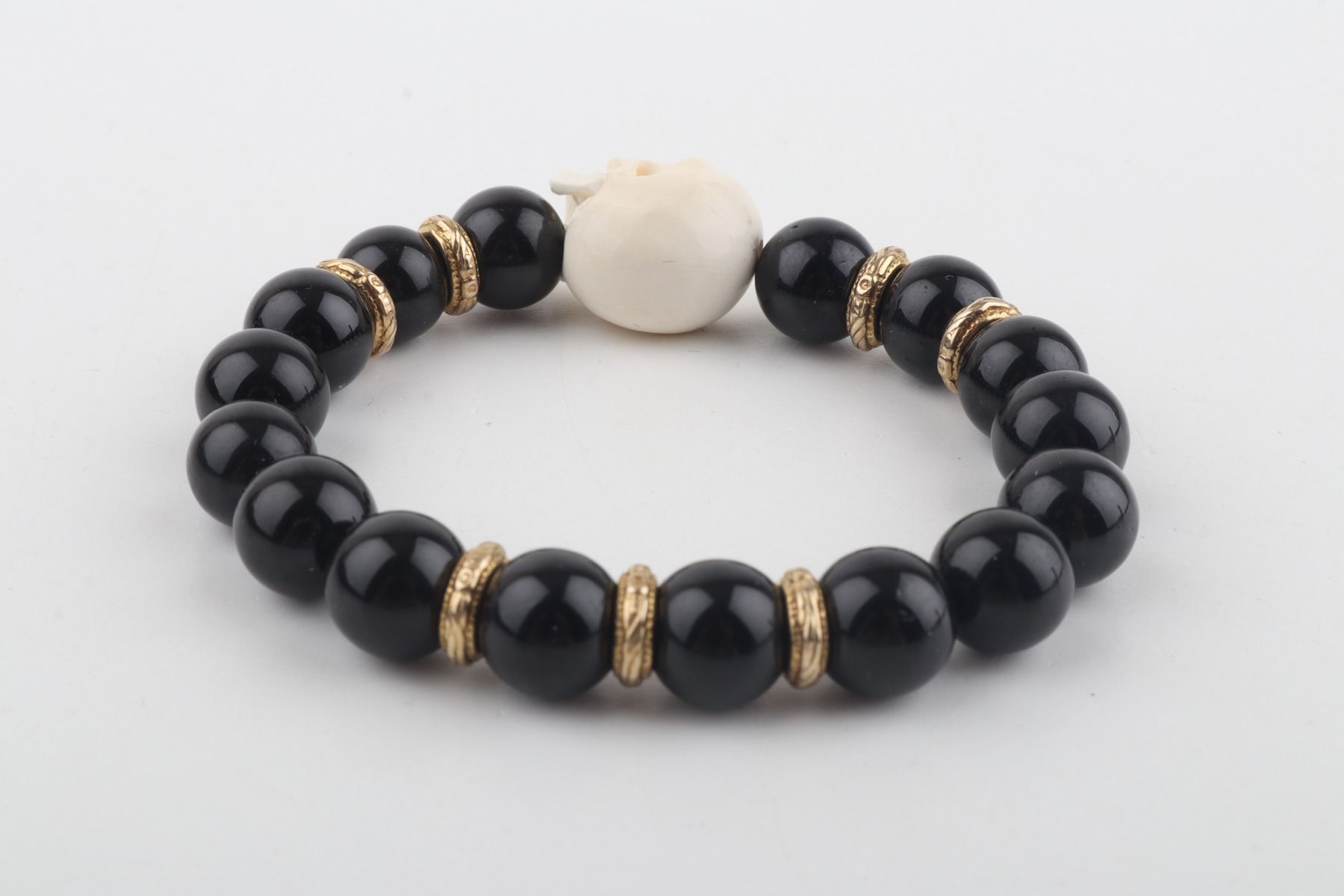 Mammoth Ivory Skull & Black Obsidian Bracelet