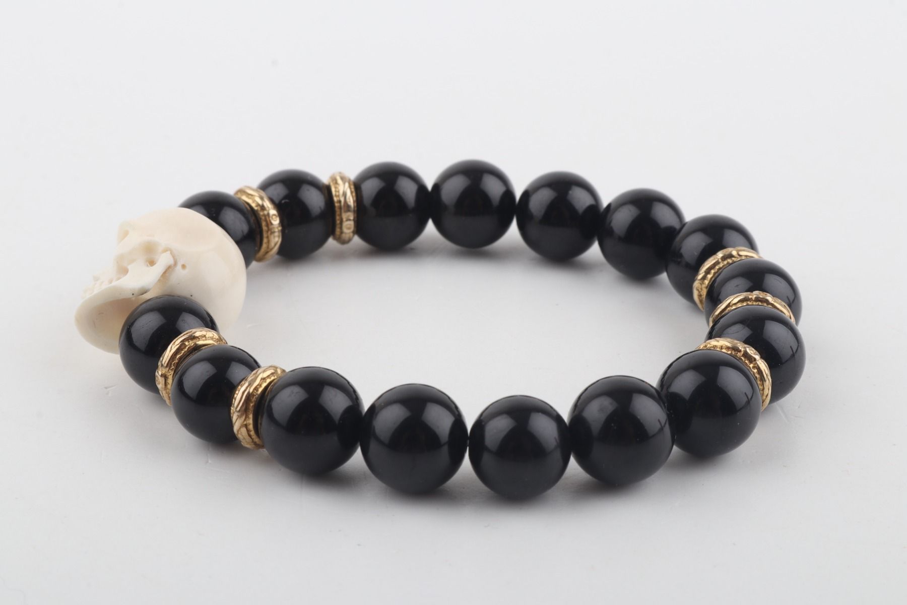 Mammoth Ivory Skull & Black Obsidian Bracelet