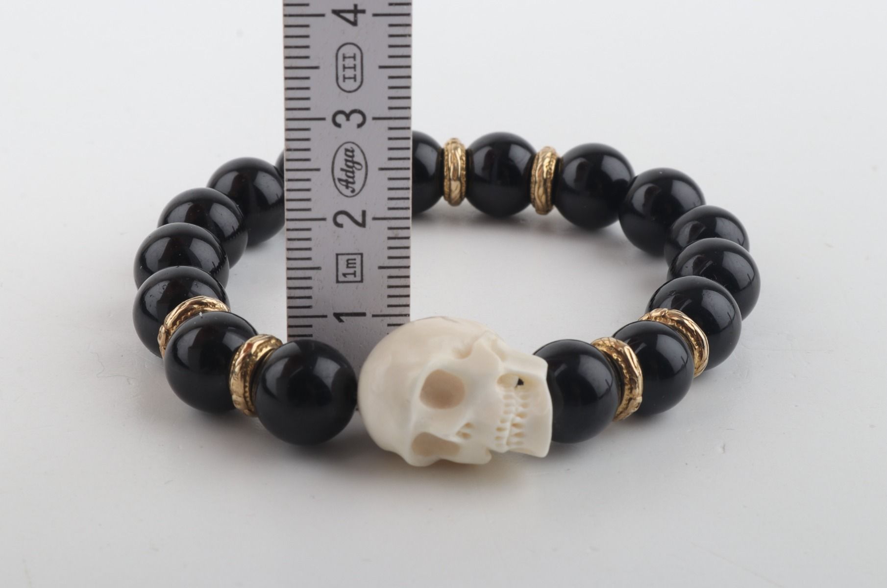 Mammoth Ivory Skull & Black Obsidian Bracelet
