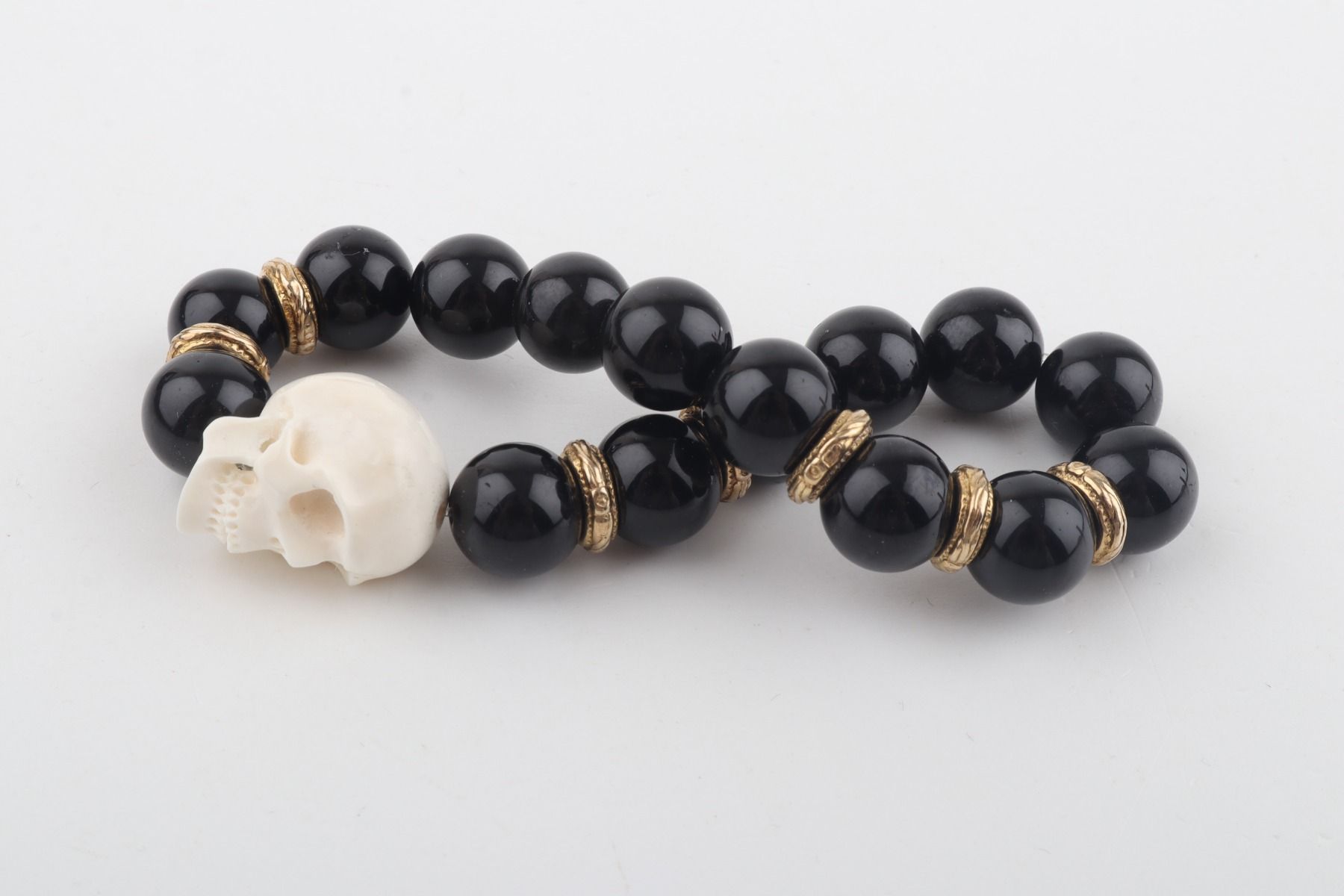 Mammoth Ivory Skull & Black Obsidian Bracelet
