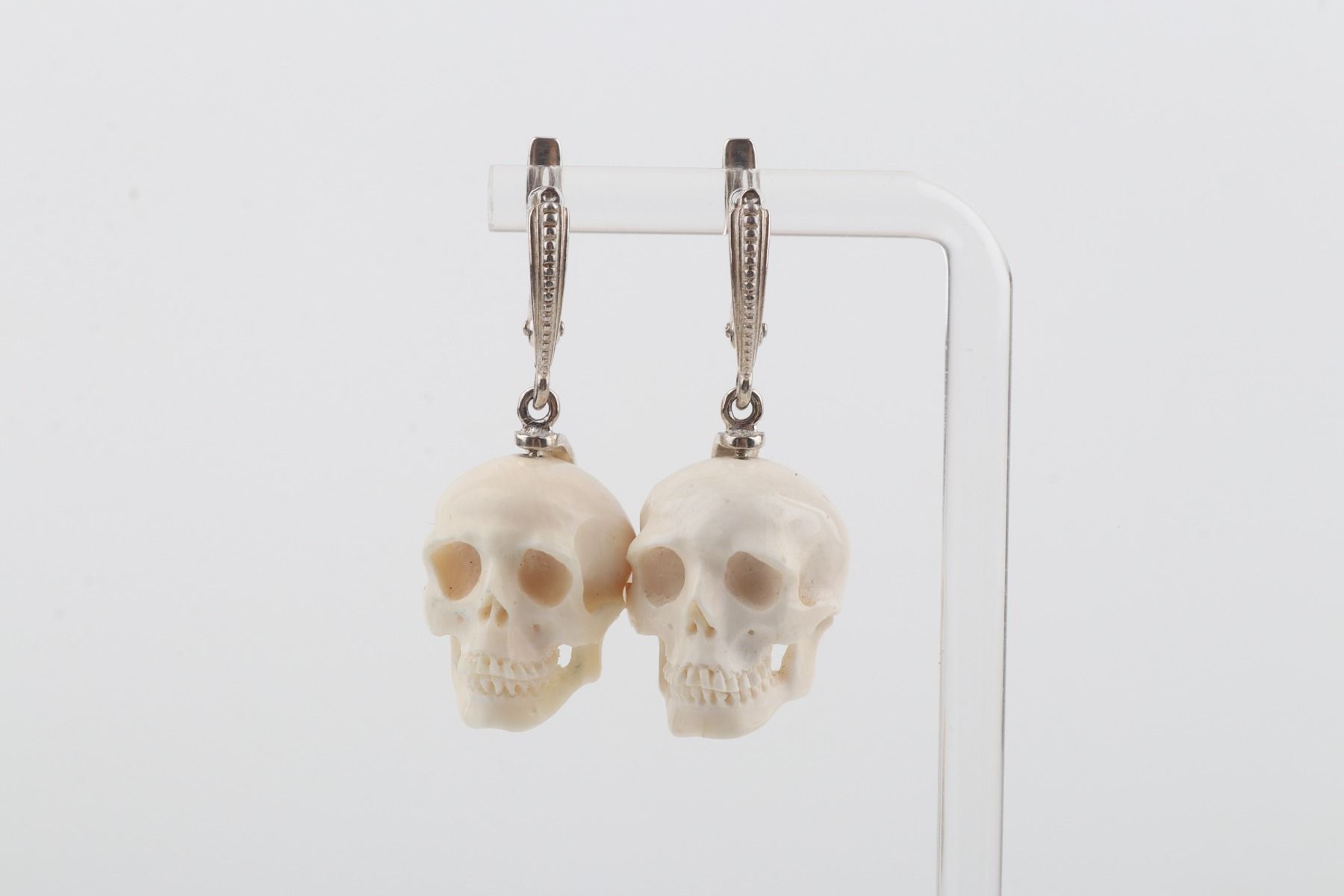 White Skull Mammoth Ivory Earrings