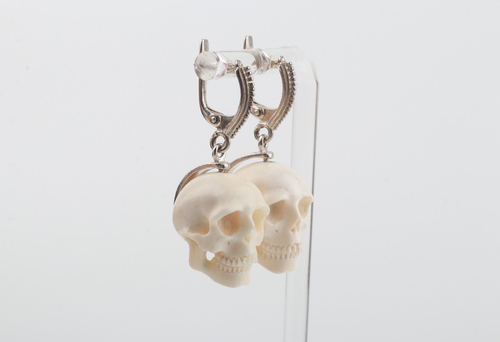 White Skull Mammoth Ivory Earrings