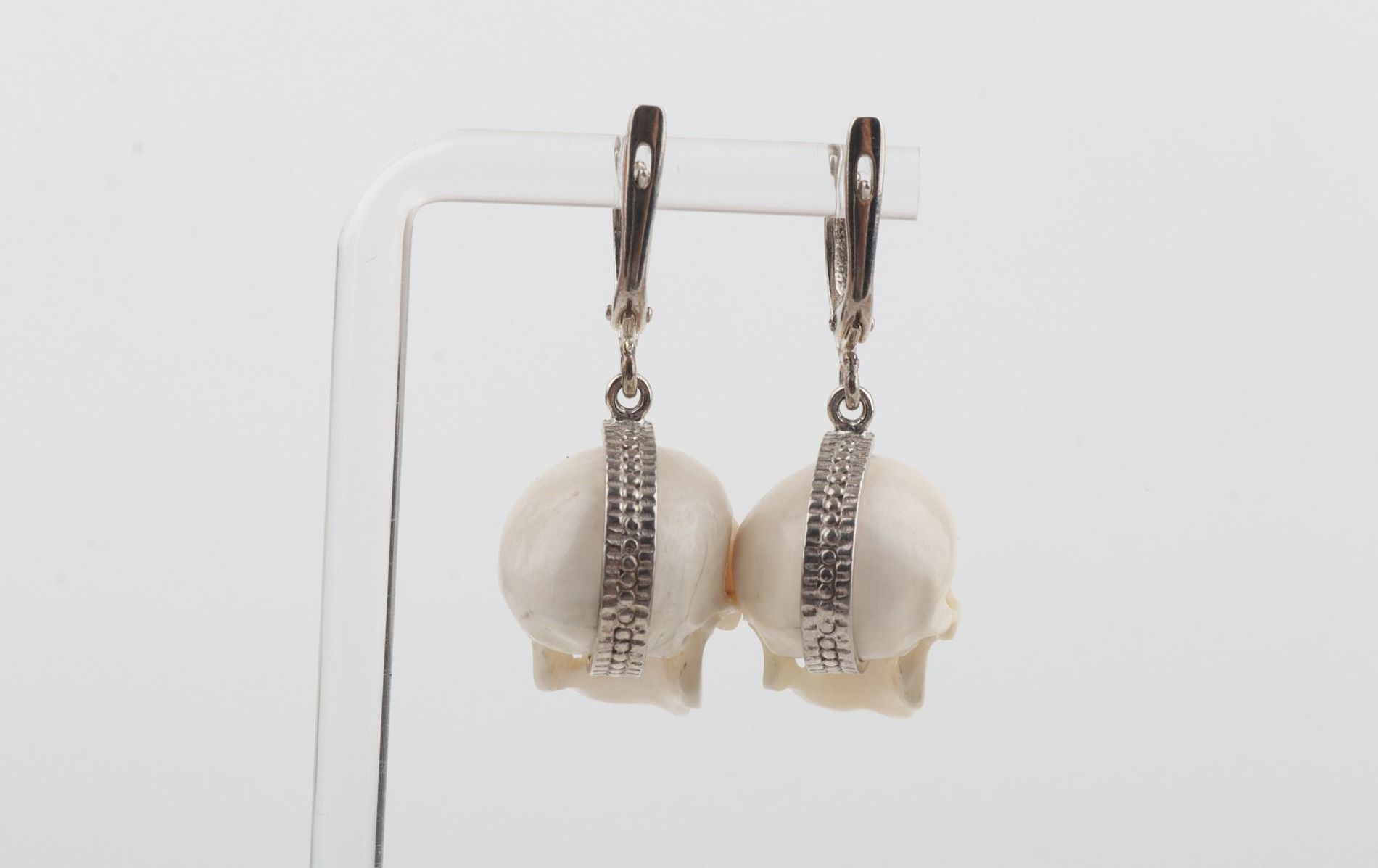 White Skull Mammoth Ivory Earrings