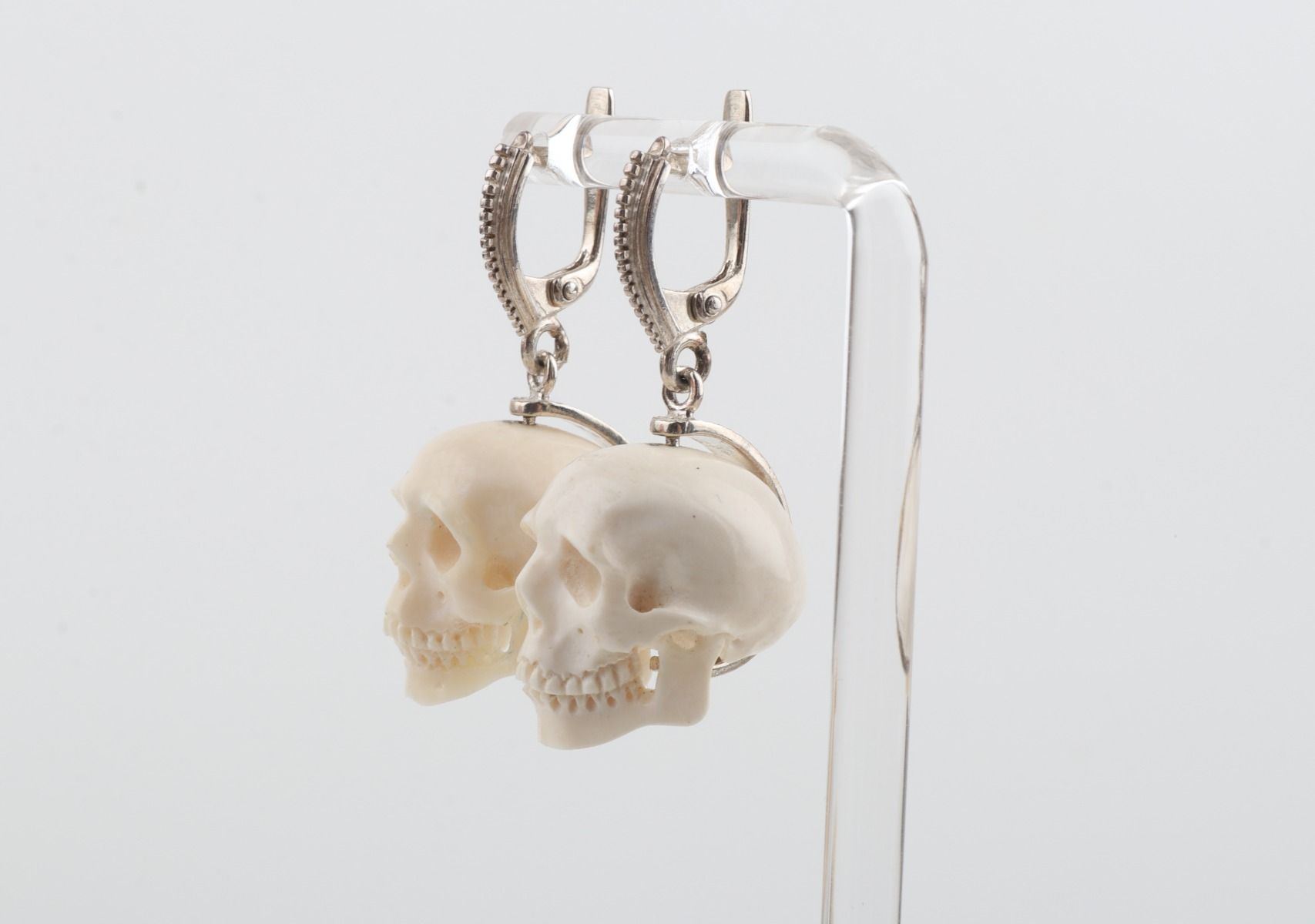 White Skull Mammoth Ivory Earrings