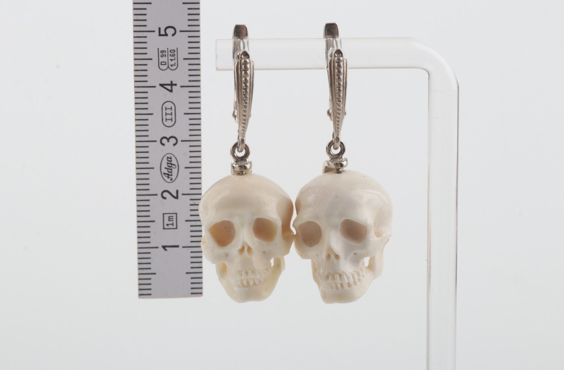 White Skull Mammoth Ivory Earrings