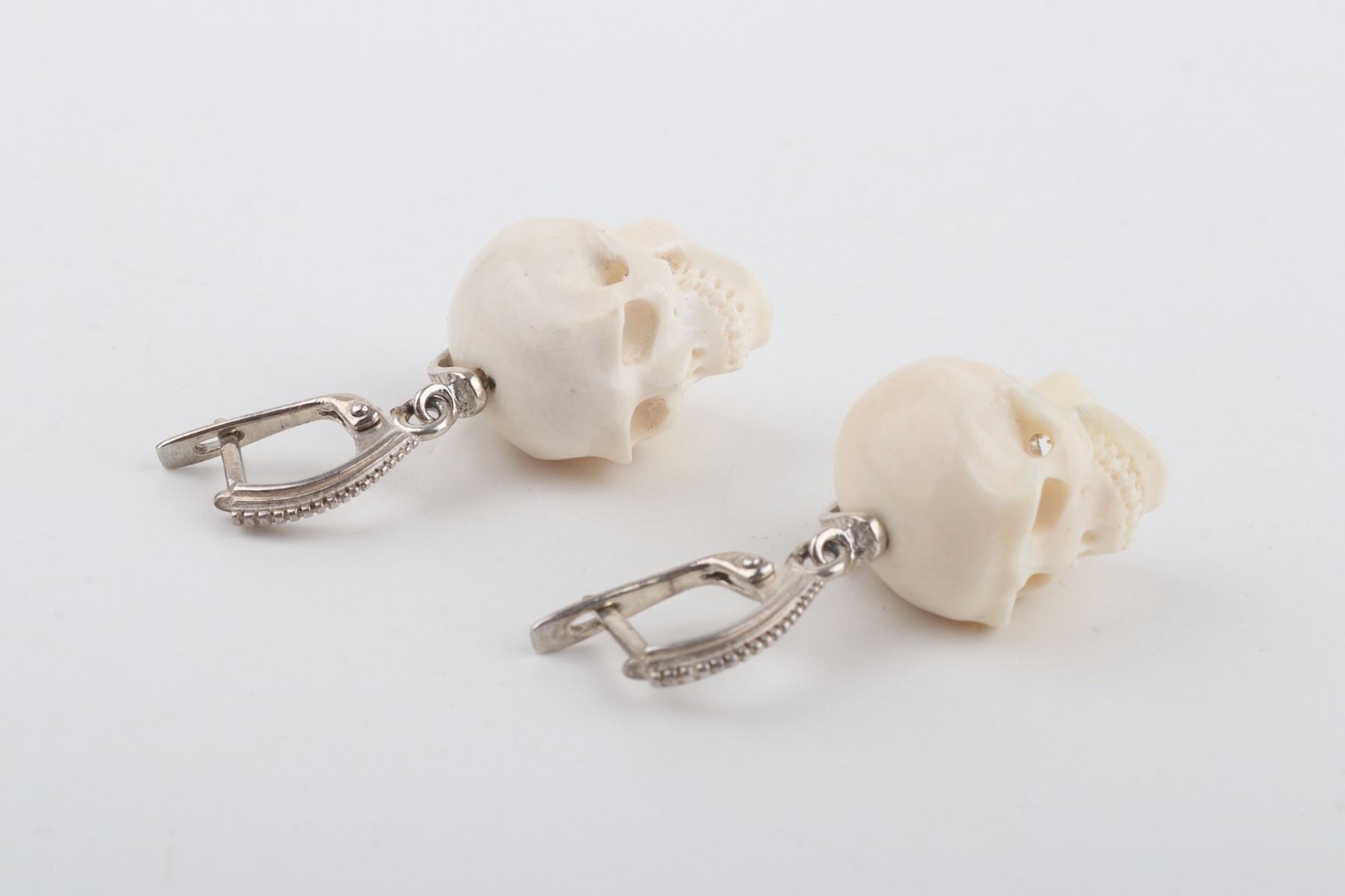 White Skull Mammoth Ivory Earrings
