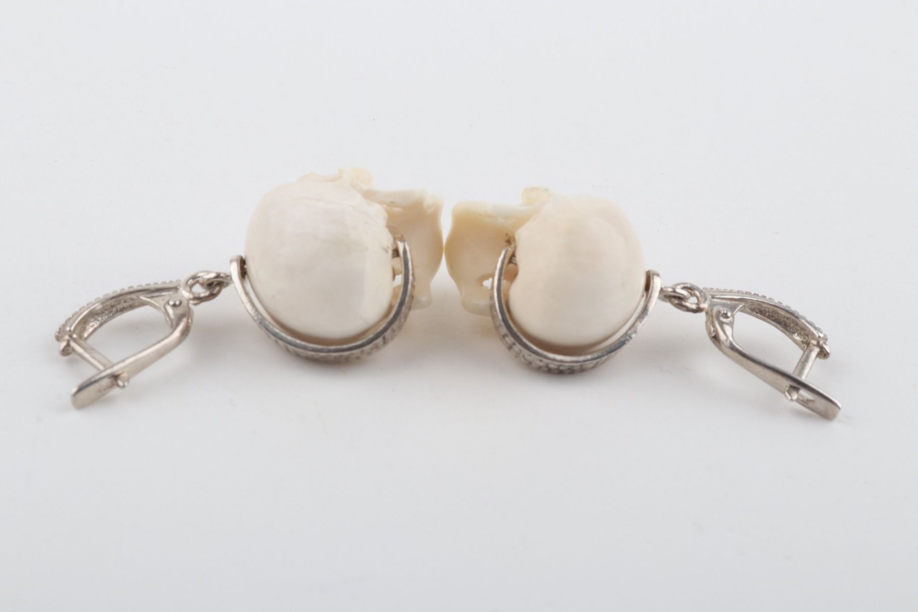 White Skull Mammoth Ivory Earrings