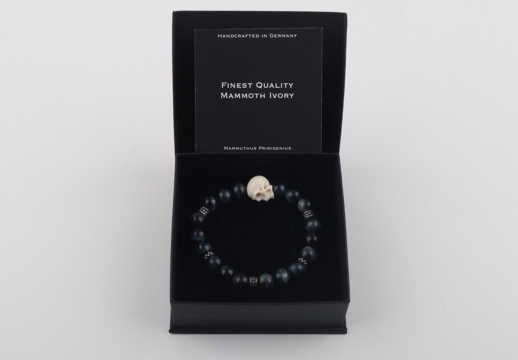 Mammoth Ivory Skull & Blue Tiger Eye Bracelet