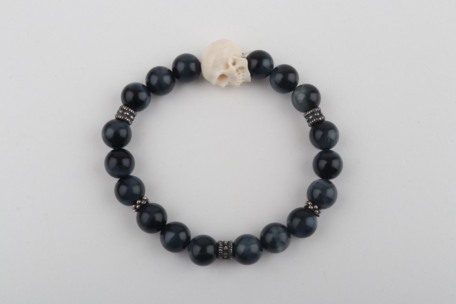 Mammoth Ivory Skull & Blue Tiger Eye Bracelet