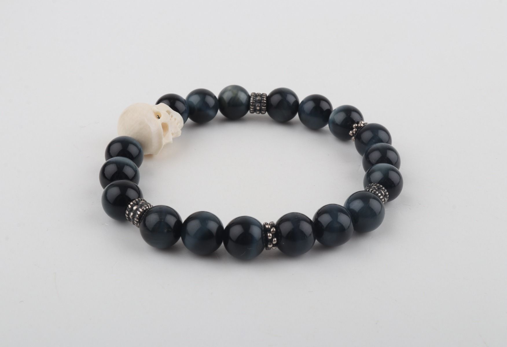 Mammoth Ivory Skull & Blue Tiger Eye Bracelet