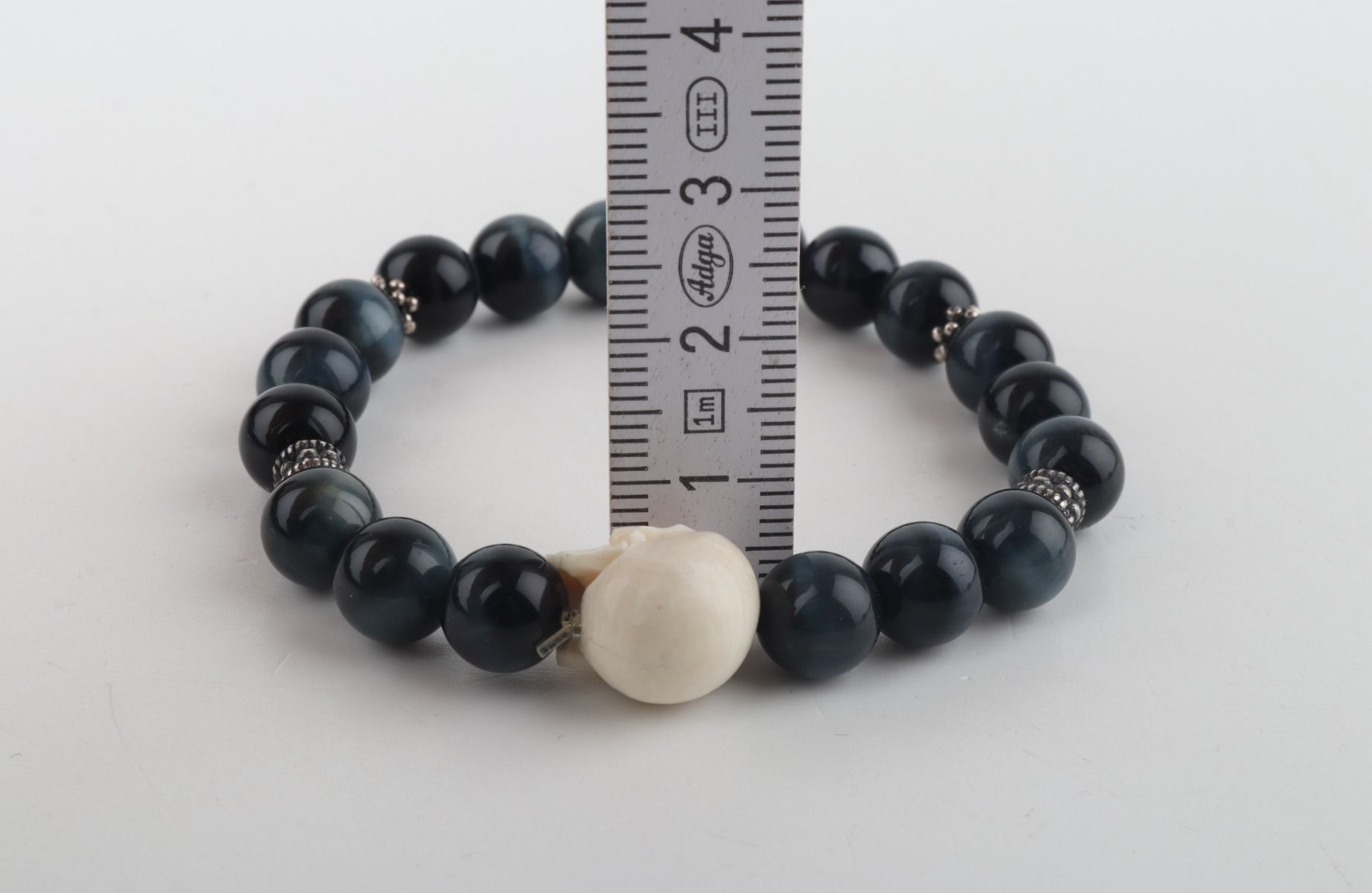 Mammoth Ivory Skull & Blue Tiger Eye Bracelet