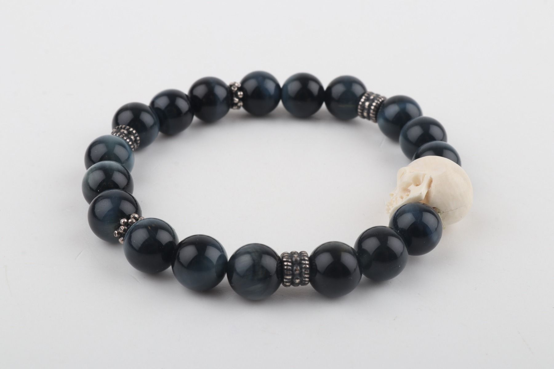 Mammoth Ivory Skull & Blue Tiger Eye Bracelet