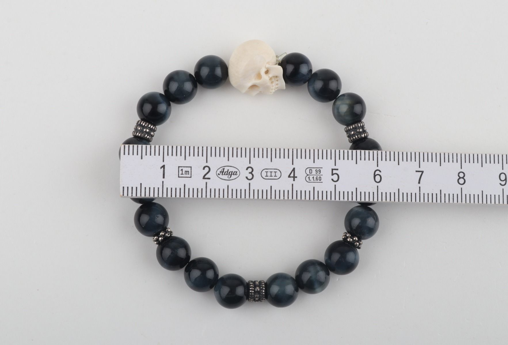 Mammoth Ivory Skull & Blue Tiger Eye Bracelet