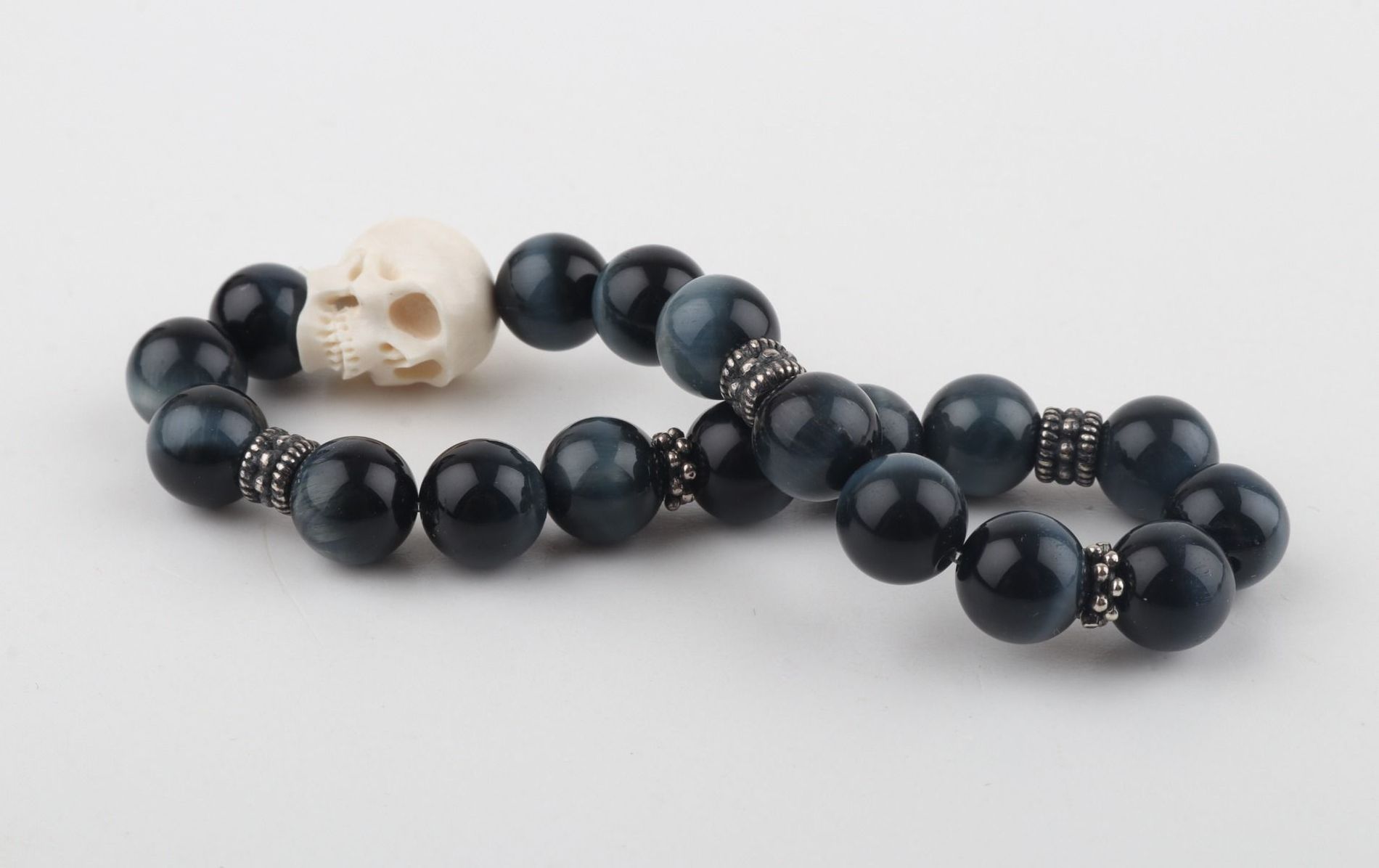 Mammoth Ivory Skull & Blue Tiger Eye Bracelet