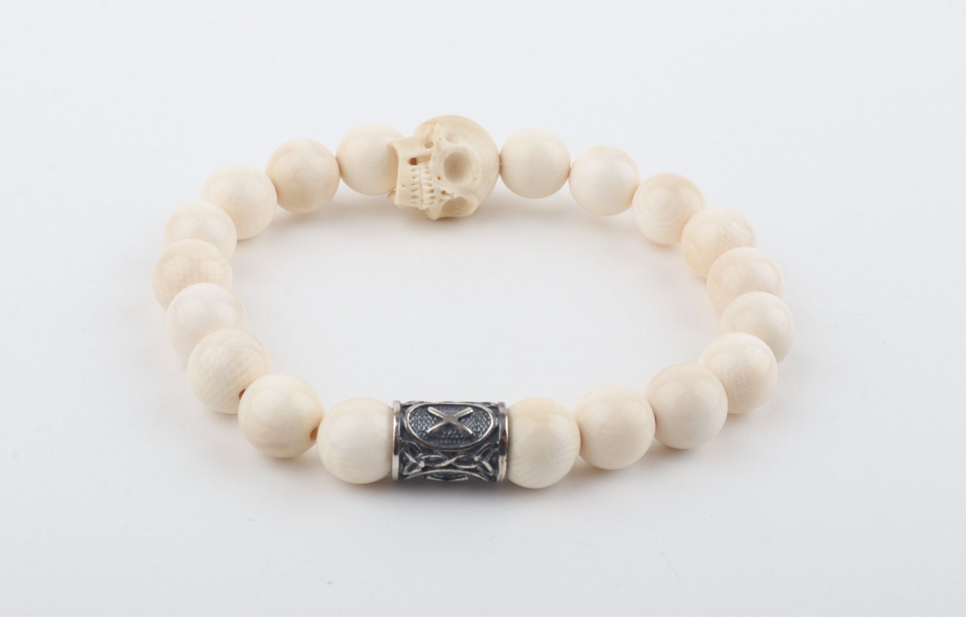 White Mammoth Ivory Skull Bracelet