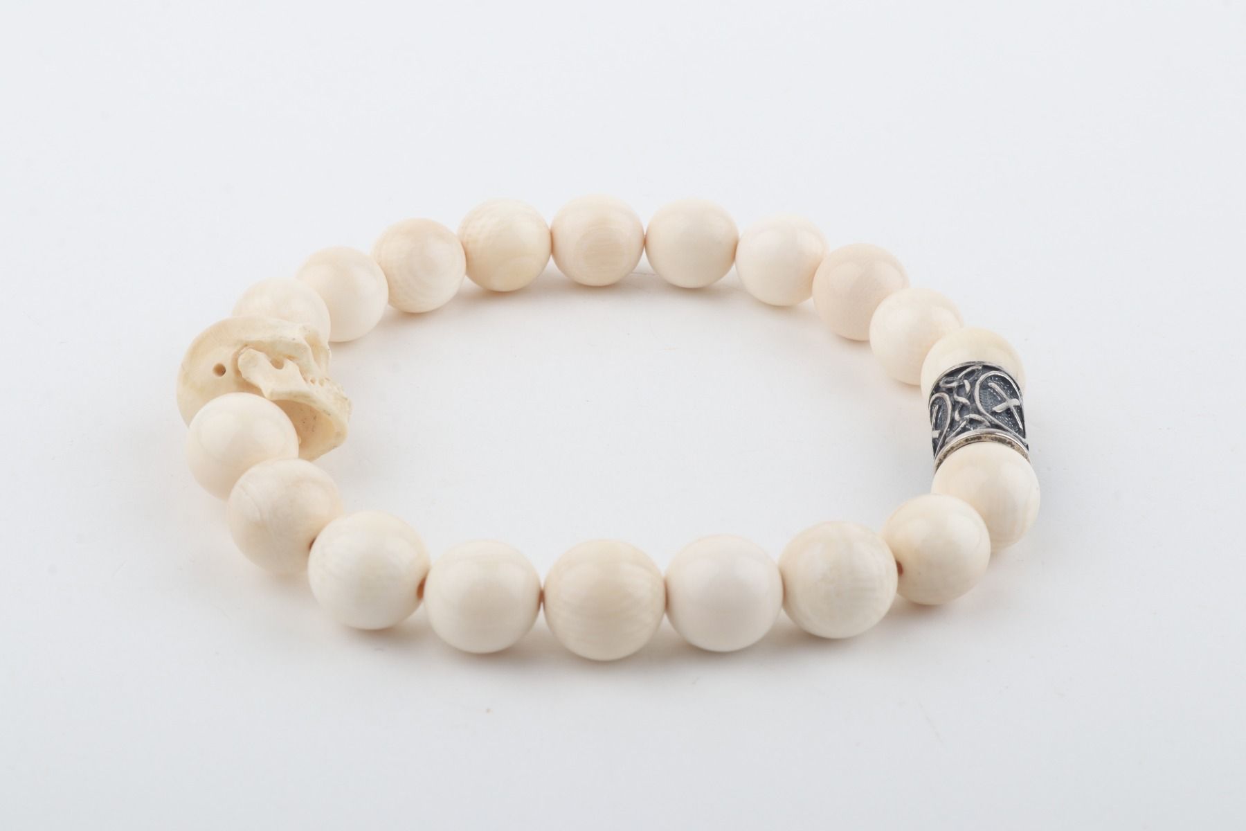 White Mammoth Ivory Skull Bracelet