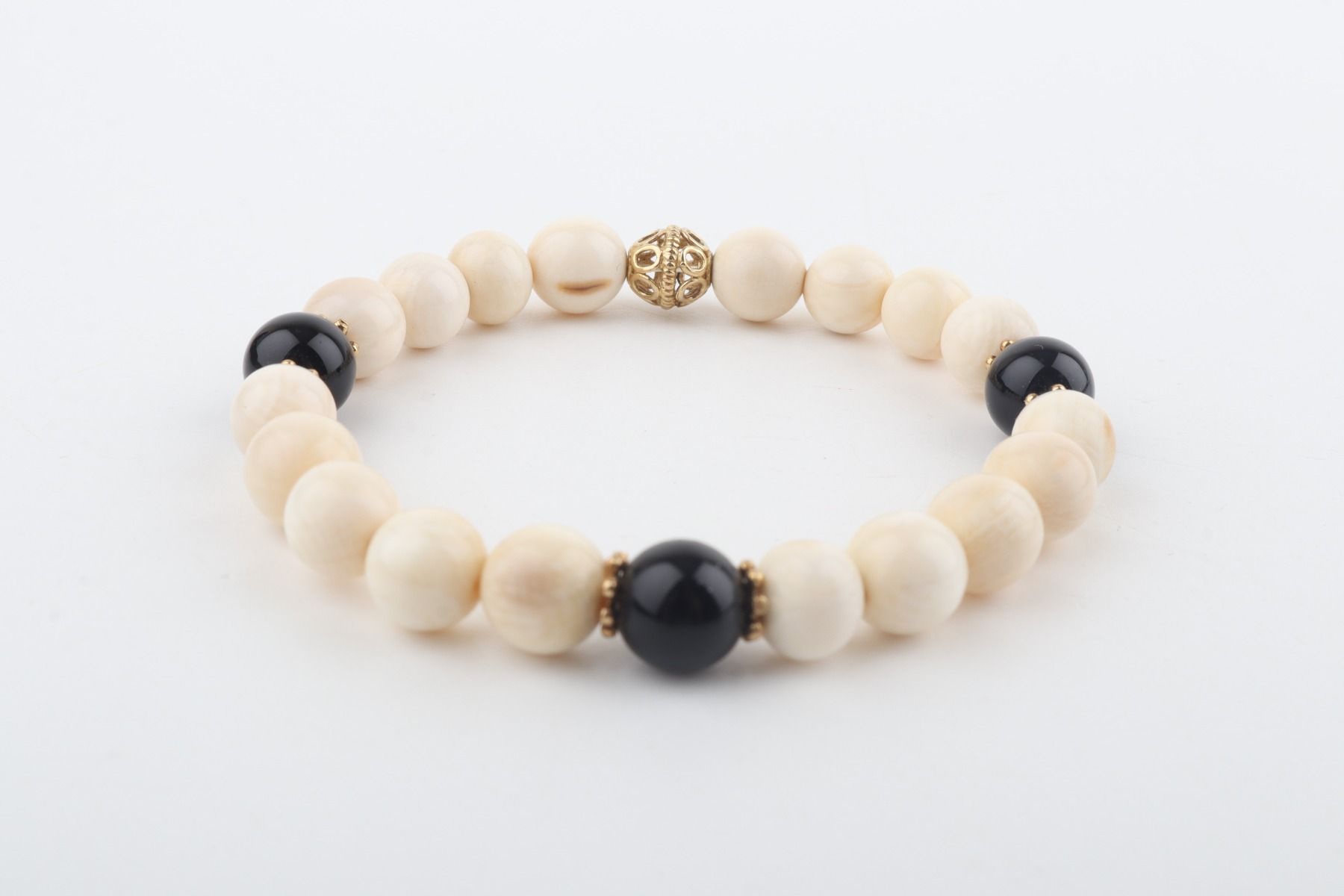 Mammoth Ivory & Black Agate Bracelet
