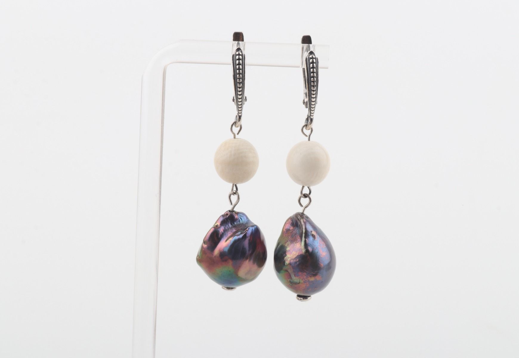 Silver Baroque Mammoth Ivory Earrings