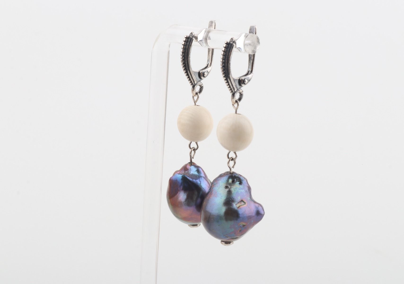 Silver Baroque Mammoth Ivory Earrings