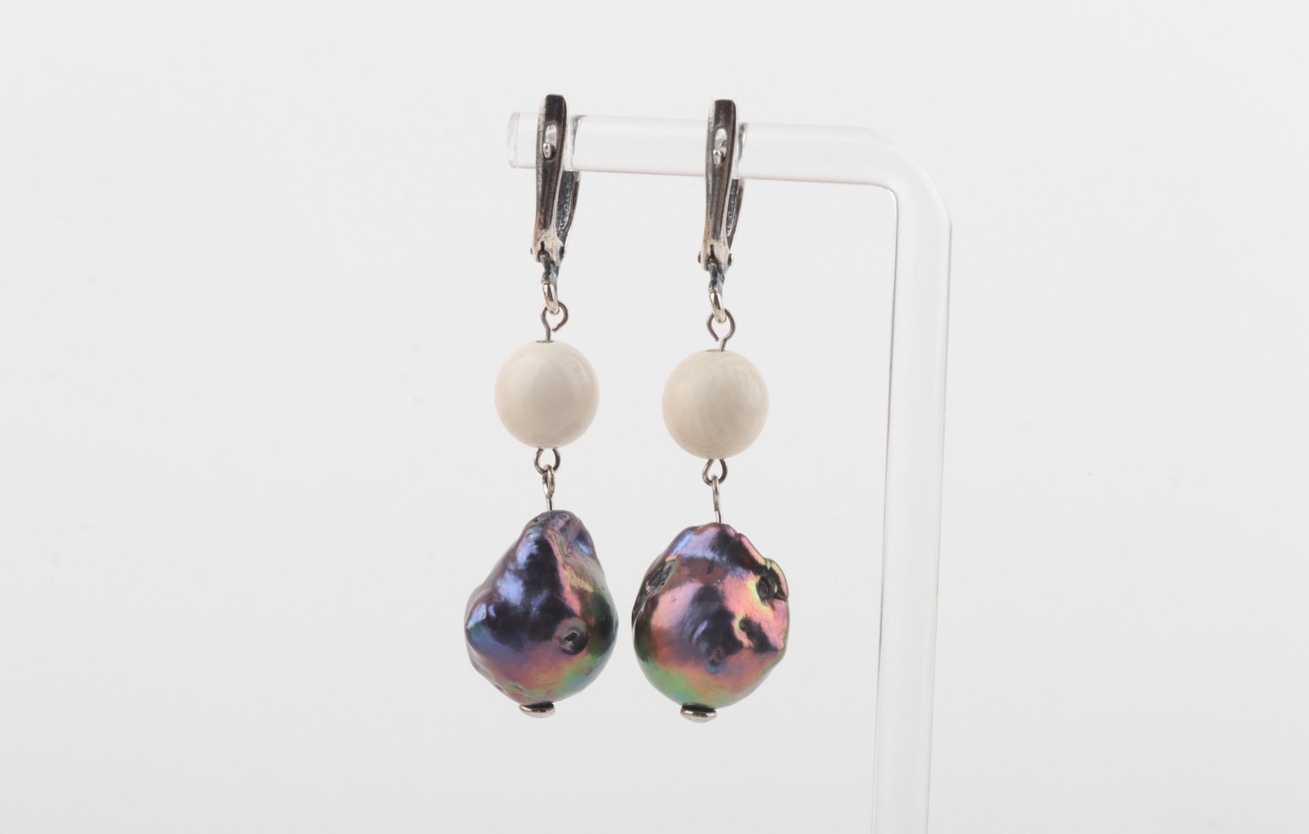 Silver Baroque Mammoth Ivory Earrings