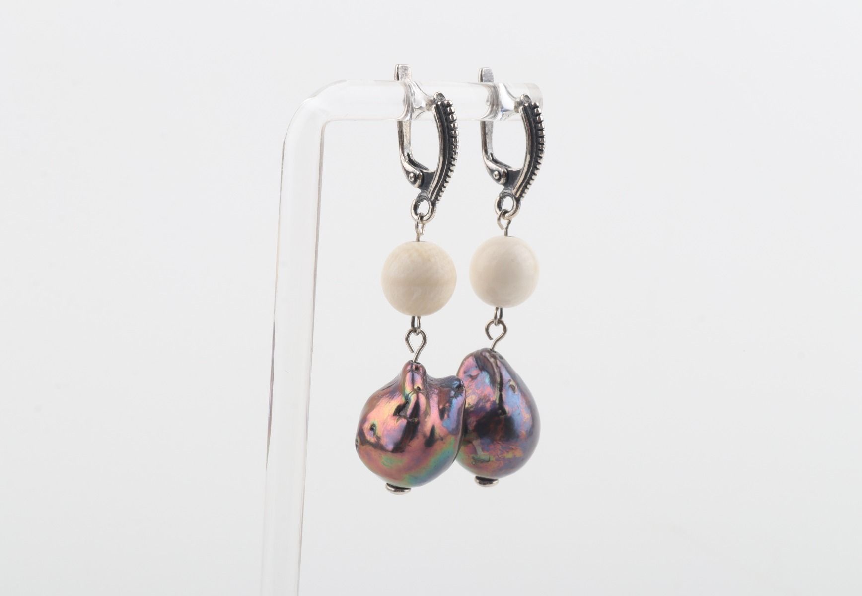 Silver Baroque Mammoth Ivory Earrings