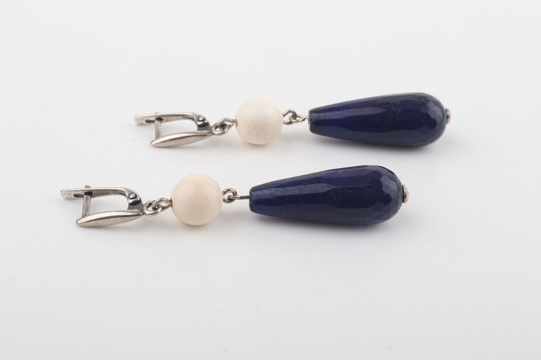 Mammoth Ivory & Blue Agate Drop Earrings