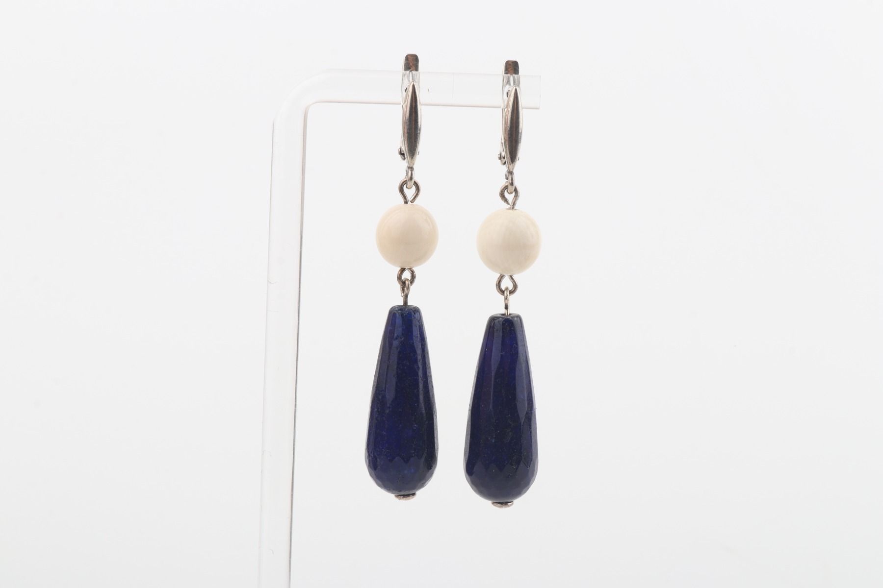 Mammoth Ivory & Blue Agate Drop Earrings