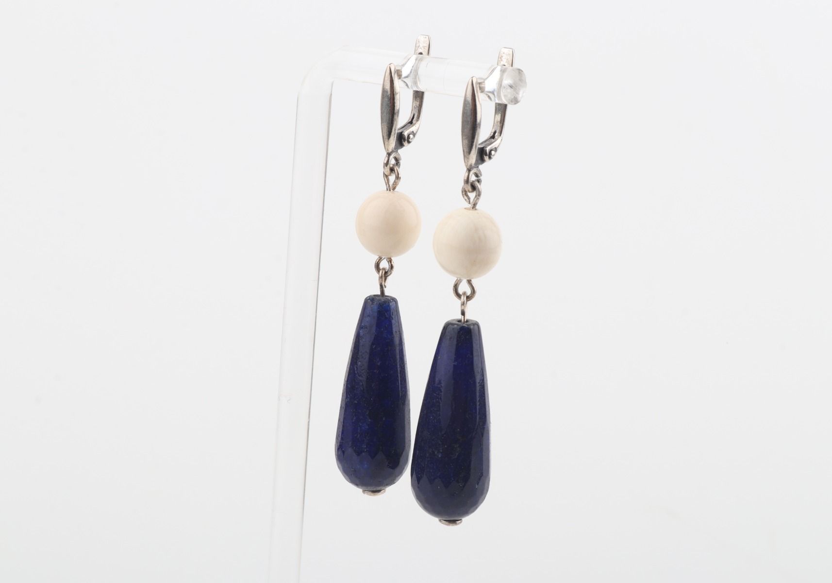 Mammoth Ivory & Blue Agate Drop Earrings