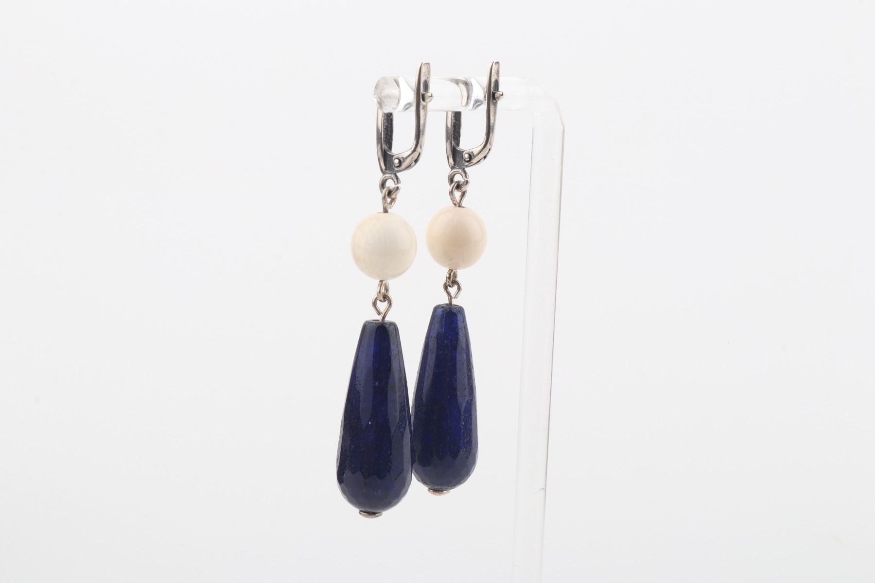 Mammoth Ivory & Blue Agate Drop Earrings