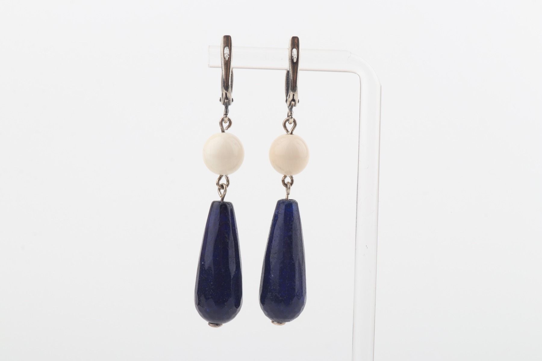Mammoth Ivory & Blue Agate Drop Earrings