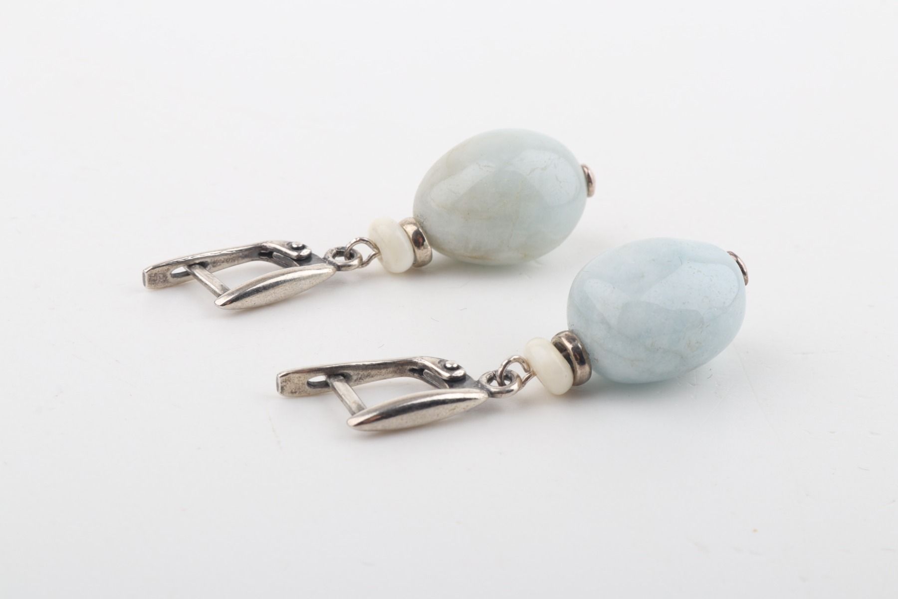 Mammoth Ivory & Aquamarine Drop Earrings